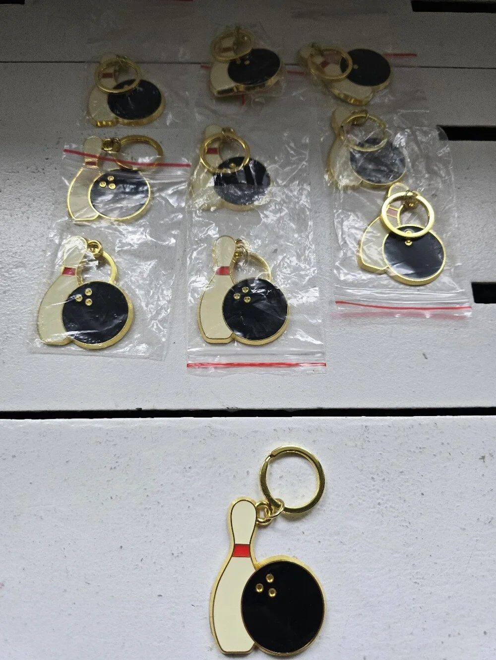 (Set of 12) Gold Bowling Pin & Black Ball Keychain - Classic Bowling Charm